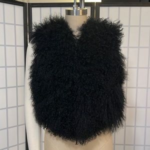 No label Mongolian lamb vest with hook and eye closure